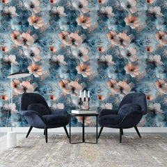 Blue watercolor floral peel-and-stick wallpaper full bedroom wall installation view