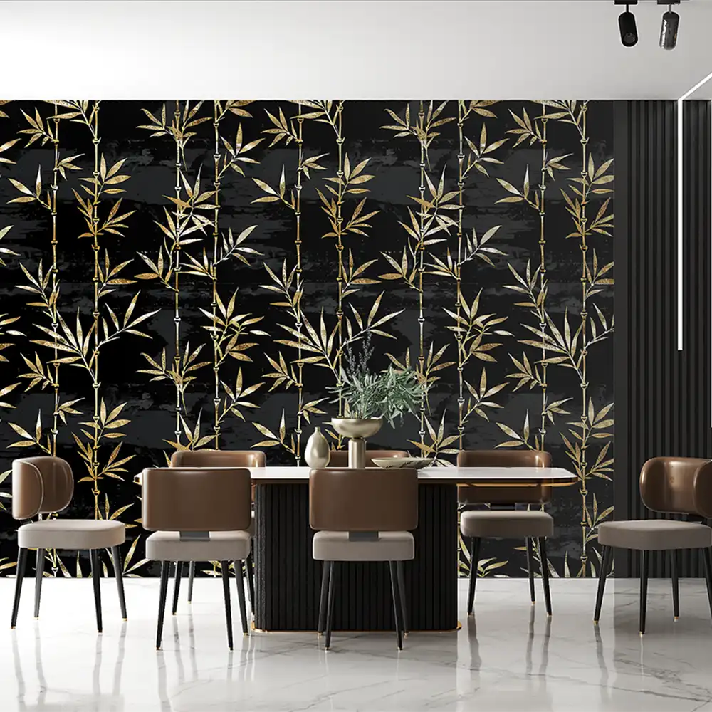 Durable black and gold bamboo wallpaper sticker for wall decor ensures lasting beauty.