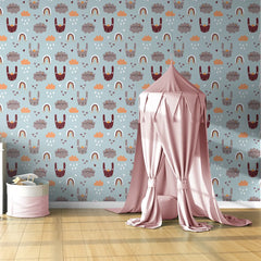 Durable dreamy bunny and rainbow kids room nursery wallpaper works in playrooms.