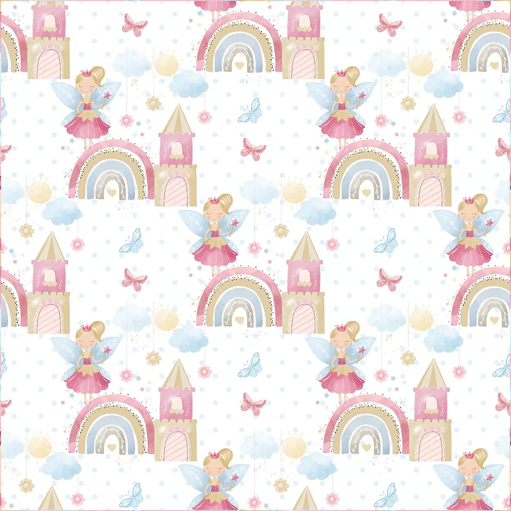 Durable fairy princess rainbow castle kids room wallpaper suits daily use.