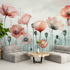 Durable minimal watercolor floral wall mural sticker for feature wall decor looks refined.