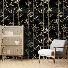 Elegant black and gold bamboo wallpaper sticker for feature wall decor looks refined.