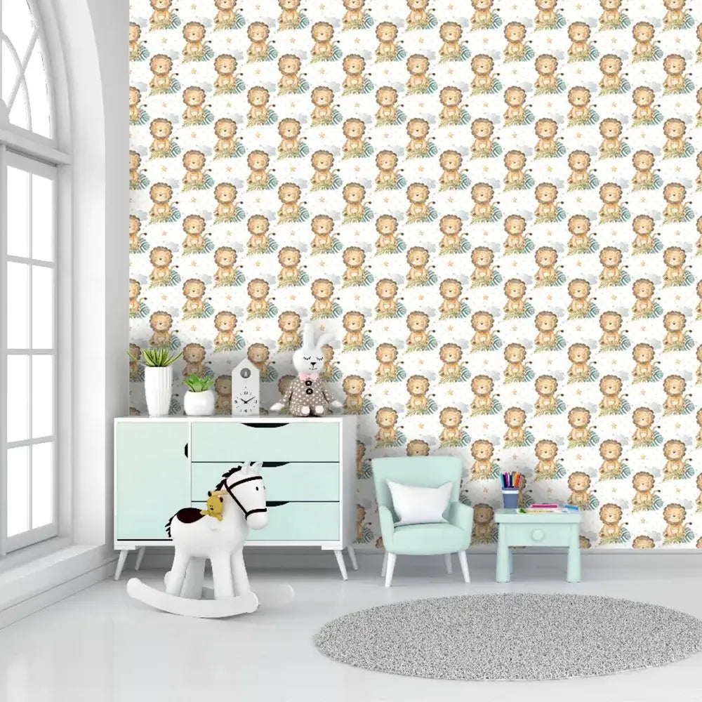 elegant cute lion safari theme kids wallpaper for nursery wall sticker