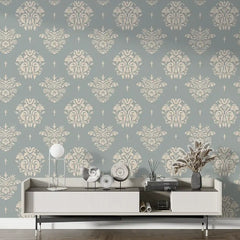 Ornamental damask removable wallpaper full dining room installation, elegant wall design