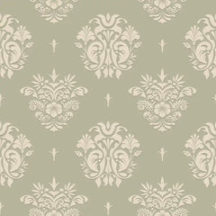 Damask removable wallpaper installation edge detail, clean application and pattern alignment