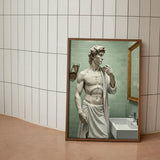 Elegant funny David statue bathroom aesthetic art poster sticker transforms bathroom walls.