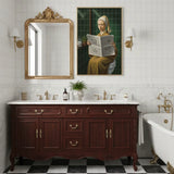 Elegant funny girl with a pearl earring parody bathroom art poster sticker transforms bathrooms.