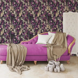 Elegant midnight orchid floral wallpaper creates a bold luxury statement.