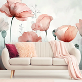 Elegant minimal watercolor floral wall mural sticker for bedroom wall decor creates softness.