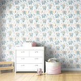 Elegant pastel baby elephant kids room nursery wallpaper looks soothing.