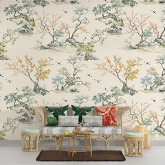 Feature wall Chinoiserie Landscape Wallpaper for a refined look.