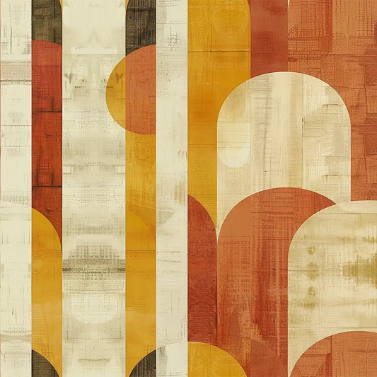Create a feature wall with Retro Mustard and Terracotta Wall Mural.