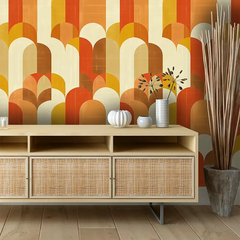 Feature wall Retro Orange and Mustard Geometric Wall Mural for impact.