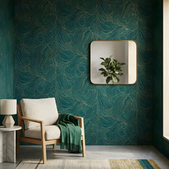 Minimal modern wallpaper with flowing curved lines, installed office accent wall