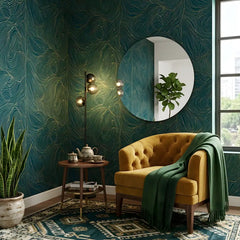 Geometric flowing wallpaper pattern repeat detail, charcoal gray colorway peel-and-stick