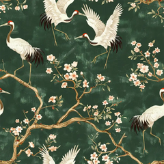 Green Chinoiserie Crane Wallpaper to enhance your office space.