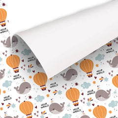 Hello world whale and balloon kids room nursery wallpaper brings playful energy.