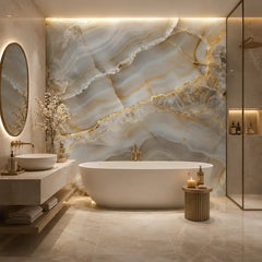 Agate marble wallpaper sample showing ivory and cream mineral pattern at close range