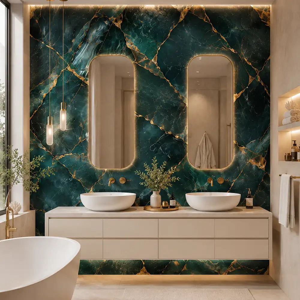 Jade quartz marble wallpaper close-up showing green mineral veining and stone pattern