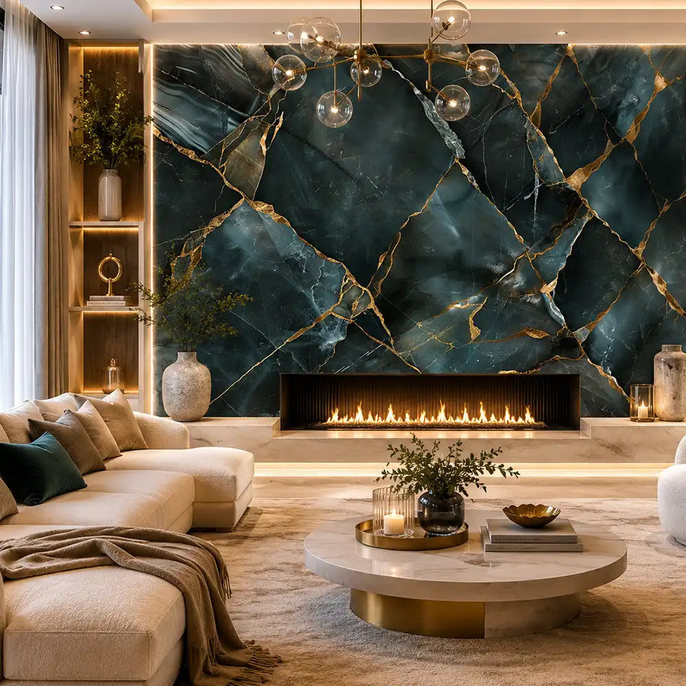 Jade quartz marble wallpaper sample detail showing pattern scale and color depth