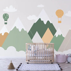 Scandinavian Mountain Balloon Wallpaper – Nordic Peel-and-Stick Nursery Kids Design