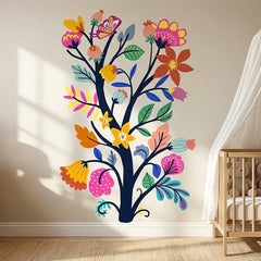 Colorful Floral Branch Wall Decal – Living Room Bedroom Removable Sticker