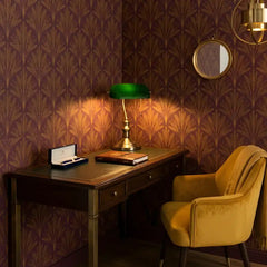 Palm art deco removable wallpaper living room accent, ivory and gold tropical pattern