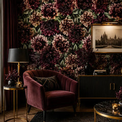 Midnight dahlia wallpaper close-up showing bold dark flower petals and burgundy detail