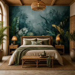 Peel-and-stick dark tropical wall mural sample showing print quality and deep color