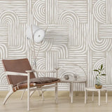 Minimal arch wallpaper close-up showing clean beige arch line design and texture