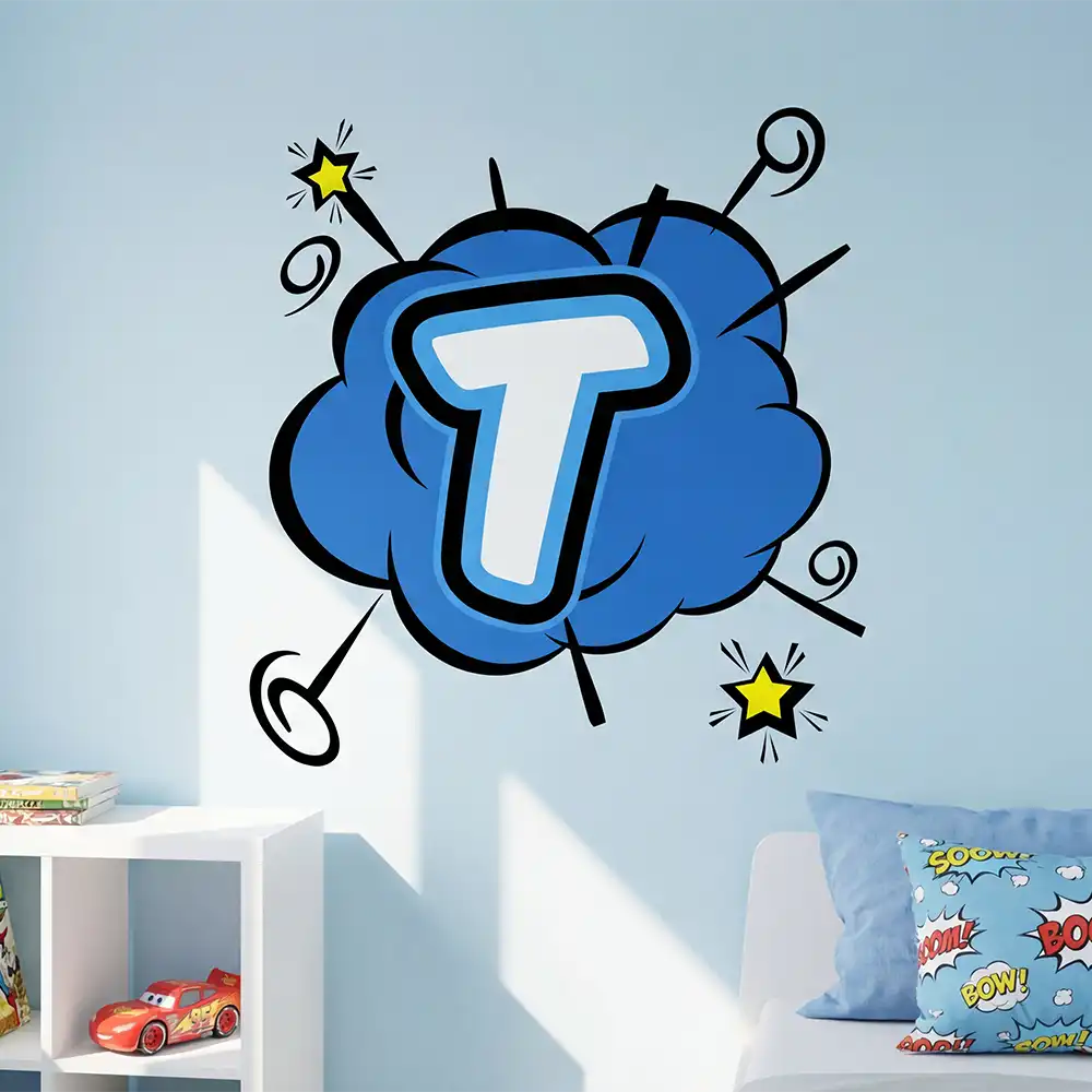 Modern Blue Letter Wall Decal for a stylish kitchen wall.