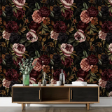 Moody Dark Rose Botanical Wall Mural to elevate your bedroom style.