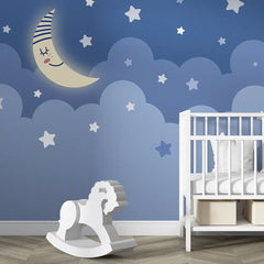 Dreamy Moon and Stars Wallpaper – Magical Peel-and-Stick Nursery Kids Room Design