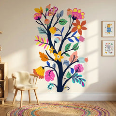 Colorful Floral Branch Wall Decal – Living Room Bedroom Removable Sticker