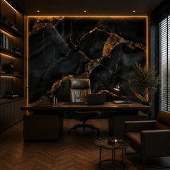 Black gold marble peel-and-stick wallpaper sample, rich dark mineral pattern detail