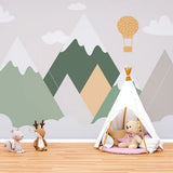 Scandinavian Mountain Balloon Wallpaper – Nordic Peel-and-Stick Nursery Kids Design