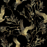 Peel and stick Black and Gold Crane Wallpaper for simple installation.