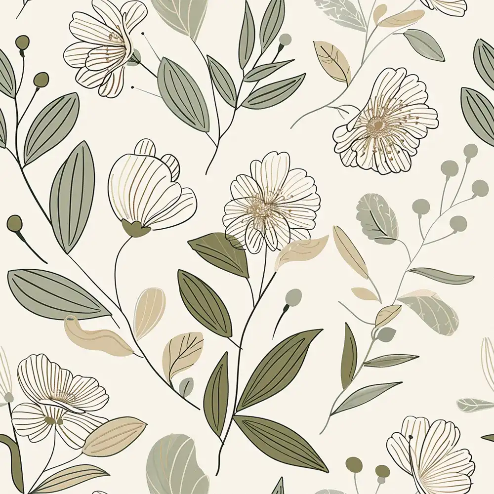 Easy to apply peel and stick Sage Green Floral Wallpaper.