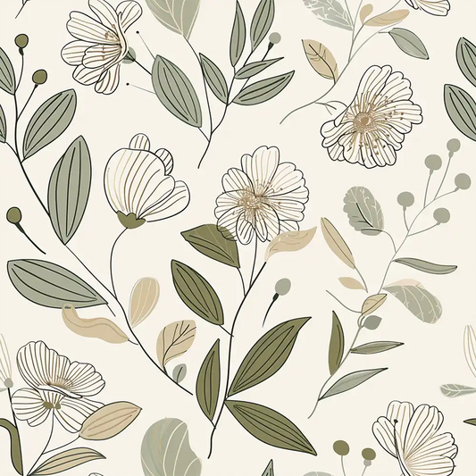 Easy to apply peel and stick Sage Green Floral Wallpaper.