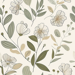 Easy to apply peel and stick Sage Green Floral Wallpaper.