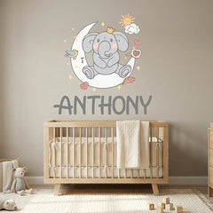 Elephant Name Wall Decal – Personalized Nursery Kids Room Removable Sticker