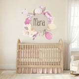 Custom Name Baby Floral Wall Sticker – Personalized Nursery Girls Room Decal