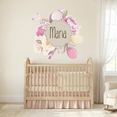 Custom Name Baby Floral Wall Sticker – Personalized Nursery Girls Room Decal