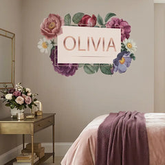 Custom Floral Name Sign Wall Sticker – Girls Room Nursery Personalized Decal