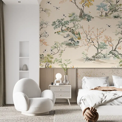 Removable Chinoiserie Landscape Wallpaper for kitchens with character.