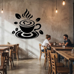 Removable Coffee Cup Vinyl Sticker for bedroom wall decor.