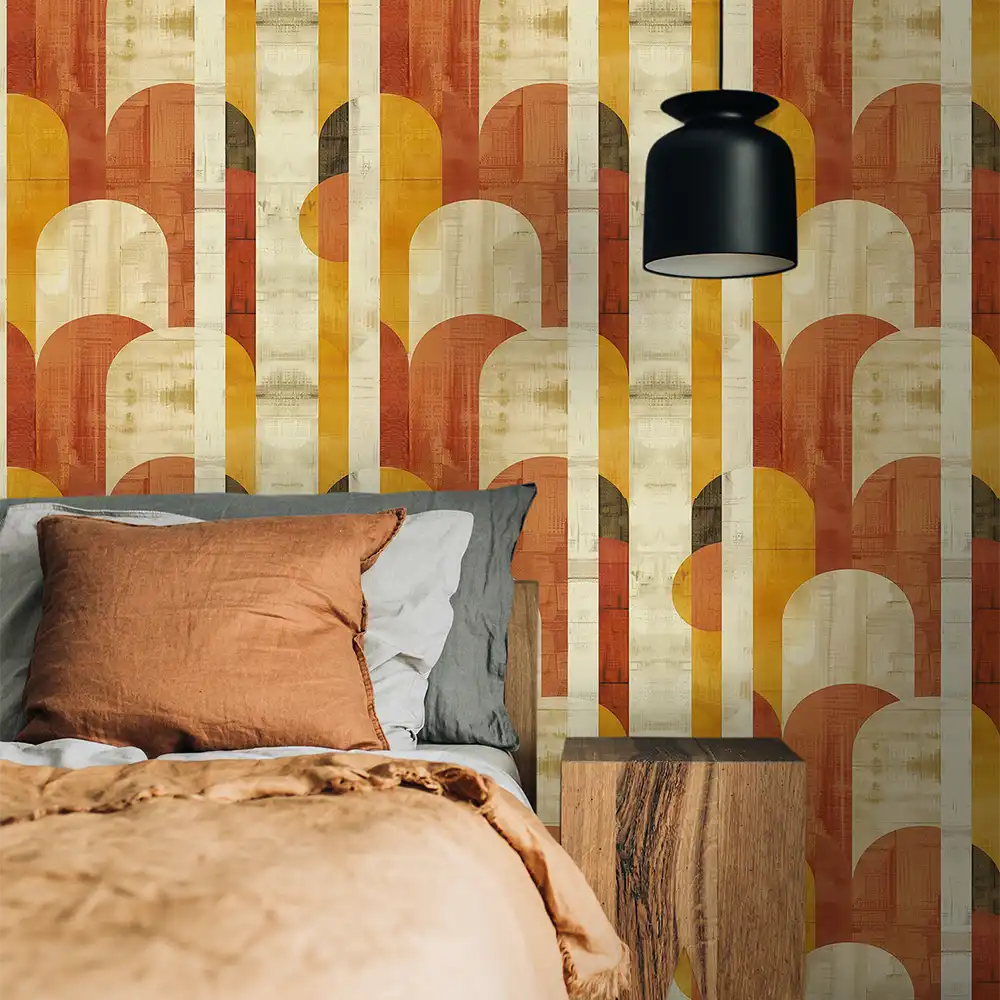 Retro Mustard and Terracotta Wall Mural to refresh your bedroom.