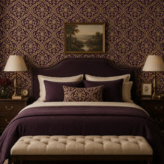 Damask pattern close-up showing ornate floral motif and intricate repeat detail