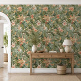 Sage garden peel-and-stick wallpaper full bedroom wall, peaceful nature-inspired design