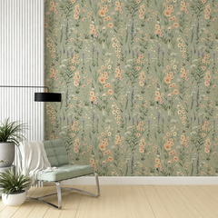 Sage Green Wildflower Wallpaper to add charm to your living room.